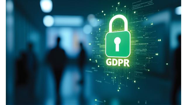 GDPR-yhteensopivuutta kuvaava digitaalinen lukkokuvake sinisellä taustalla